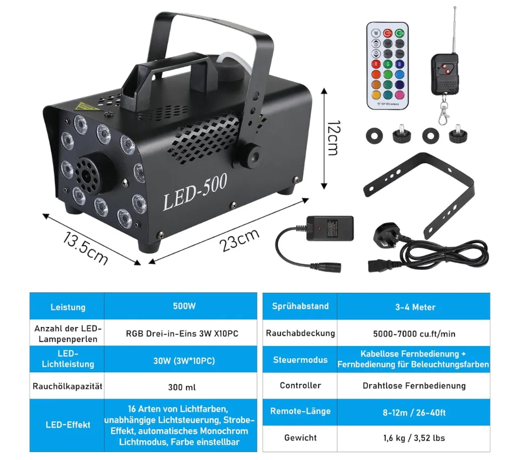 Nebelmaschine mit LED Lichtern und passendem Fluid – Bild 2