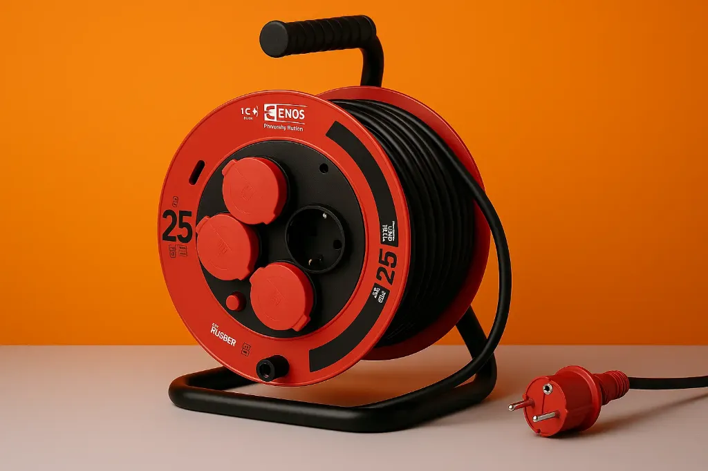 Kabeltrommel 25m - 4 Schuko-Steckdosen - IP44 für Außenbereich