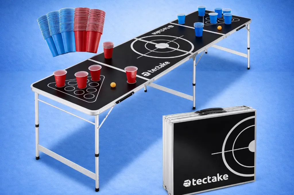 Bierpong Tisch – falltbar und mit Bechern + Bälle