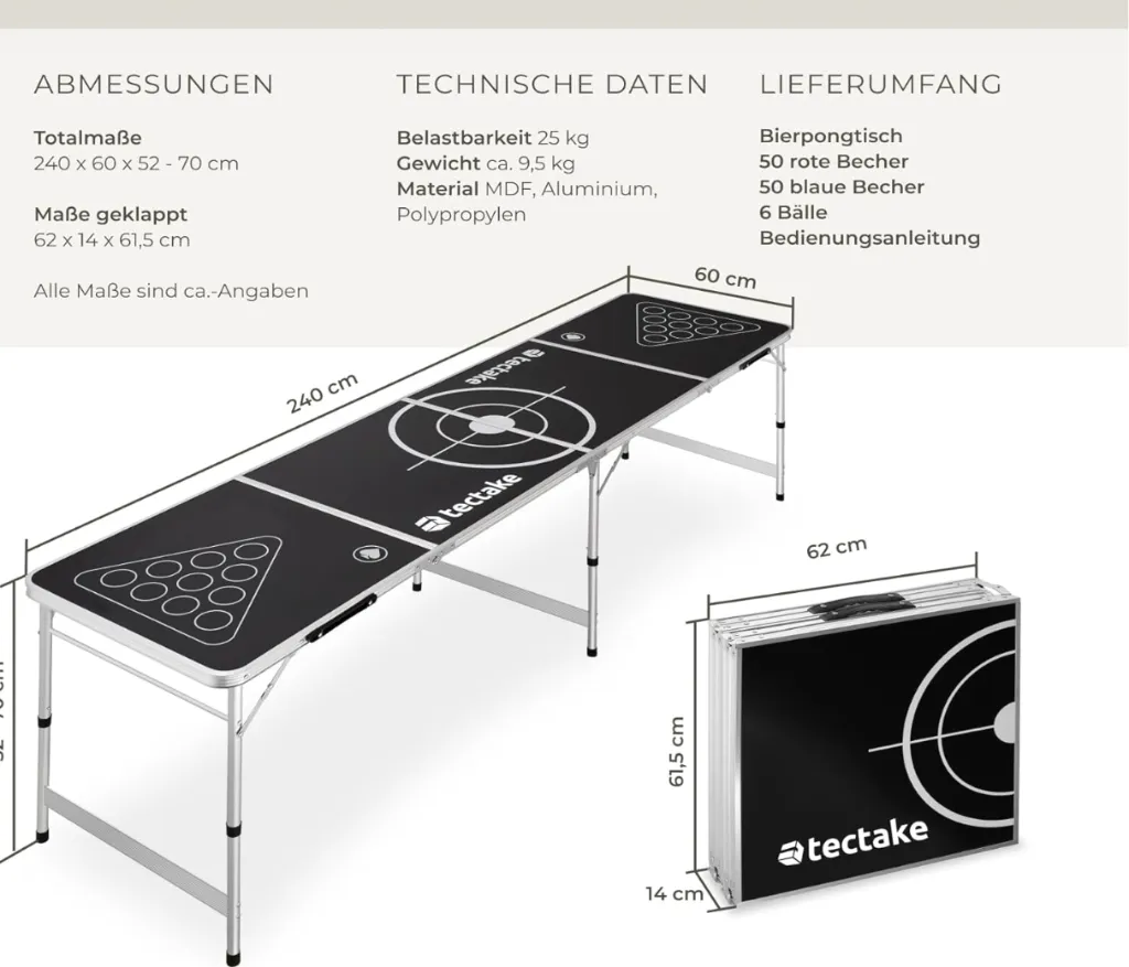 Bierpong Tisch – falltbar und mit Bechern + Bälle – Bild 2