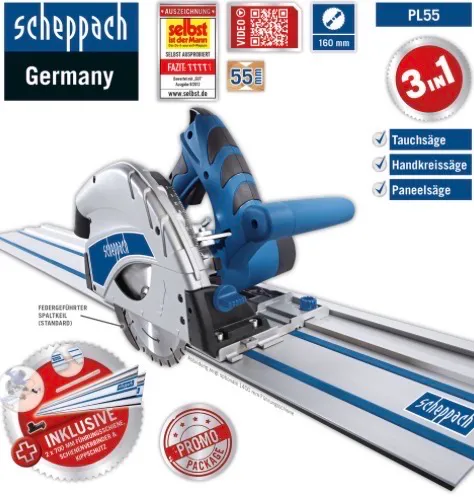 Scheppach PL55 Tauchsäge mit Führungsschienen Set - Special Edition | Handkreissäge / Paneelsäge / Kreissäge