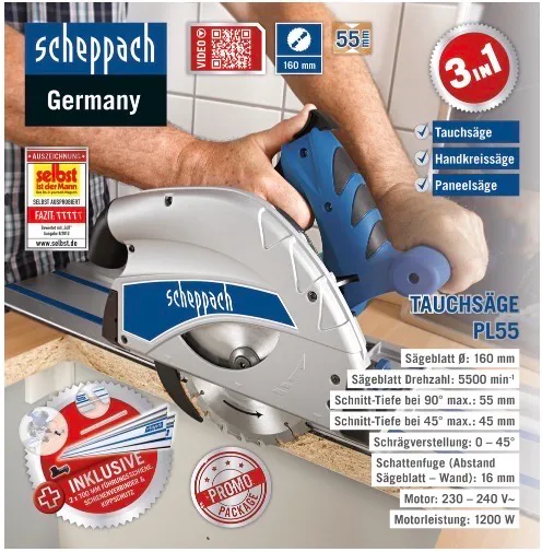 Scheppach PL55 Tauchsäge mit Führungsschienen Set - Special Edition | Handkreissäge / Paneelsäge / Kreissäge im Systainer III T-Loc – Bild 2