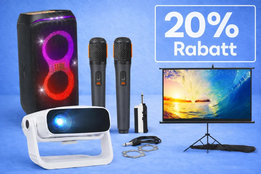 Karaoke & Outdoor Kino Party-Set JBL (Beamer, Sound, Mikros)